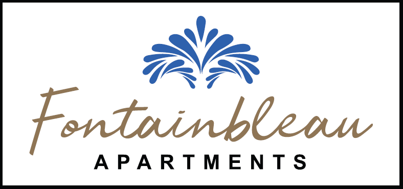 the logo for fountain?s apartments with a blue and