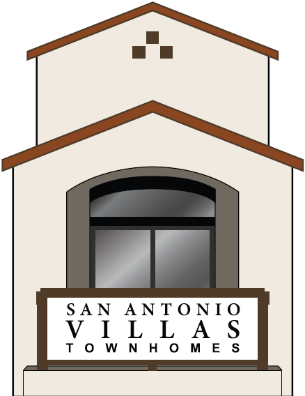 a graphic of a building with a sign villas towns