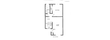 A drawing of a floor plan for a room with a bath, closet, and living room.
