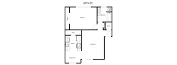 A floor plan of a one bedroom, one bath apartment sized 650 sq ft.