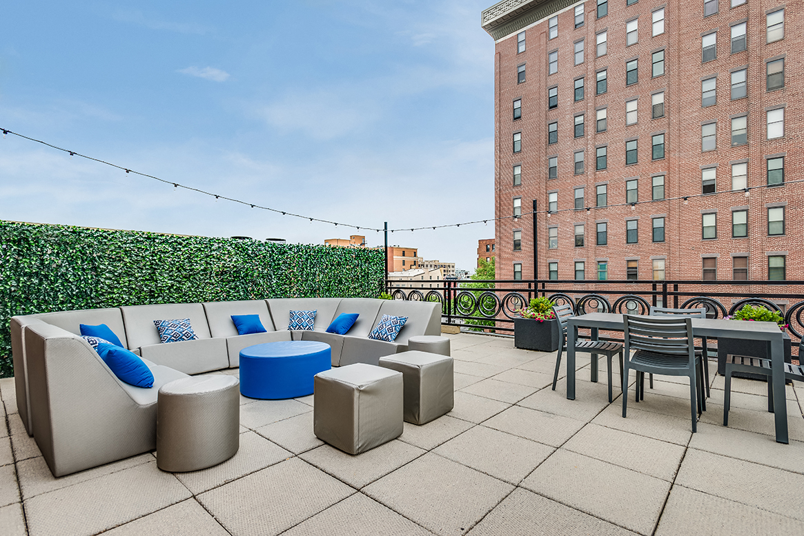 Rooftop deck with lounge area at 1633 Q, Washington, 20009