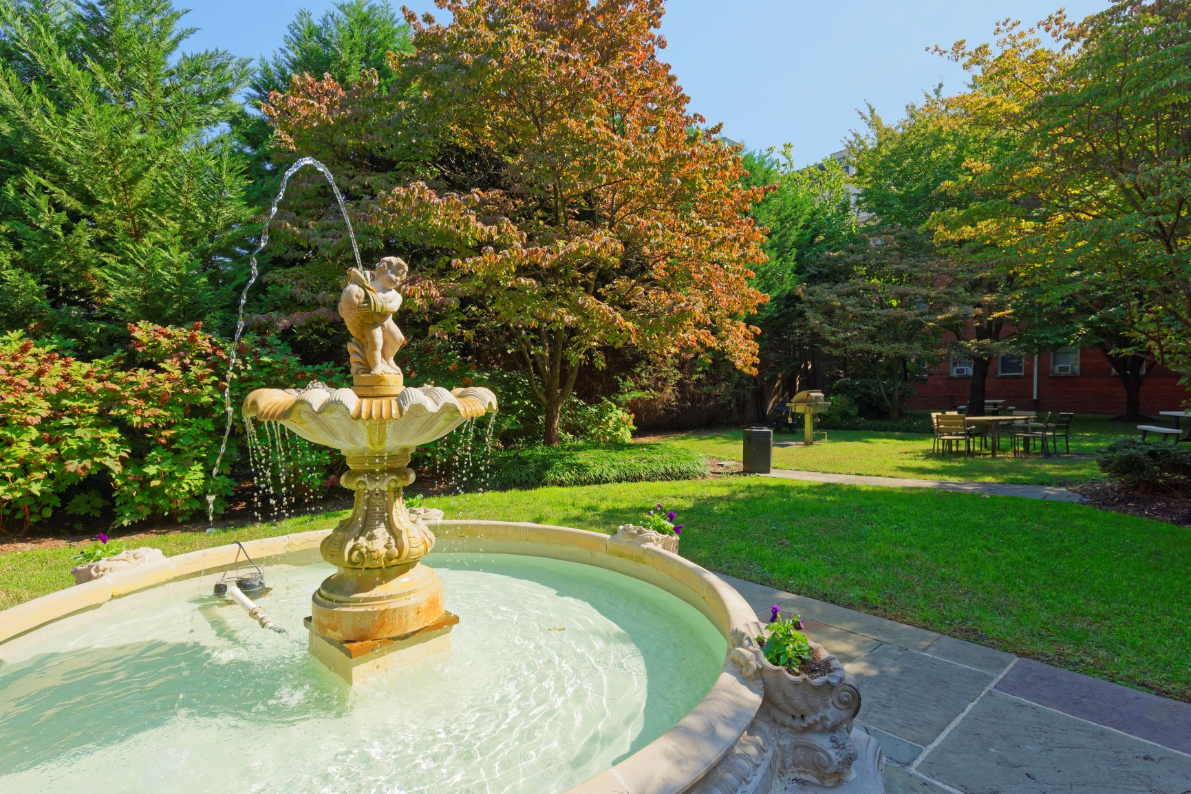 Courtyard with fountain at Cathedral Mansions, Washington, 20008