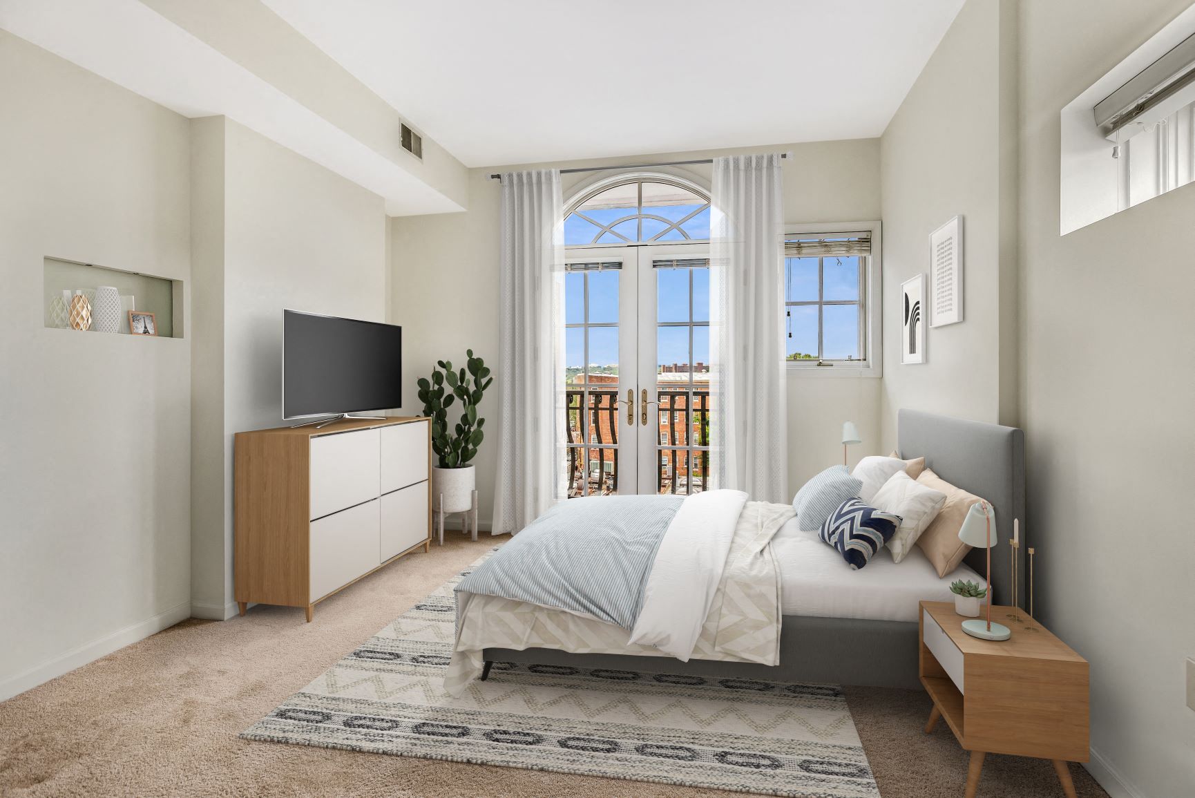 Bedroom with balcony (virtually staged) at Kalorama Park, Washington, DC 20009