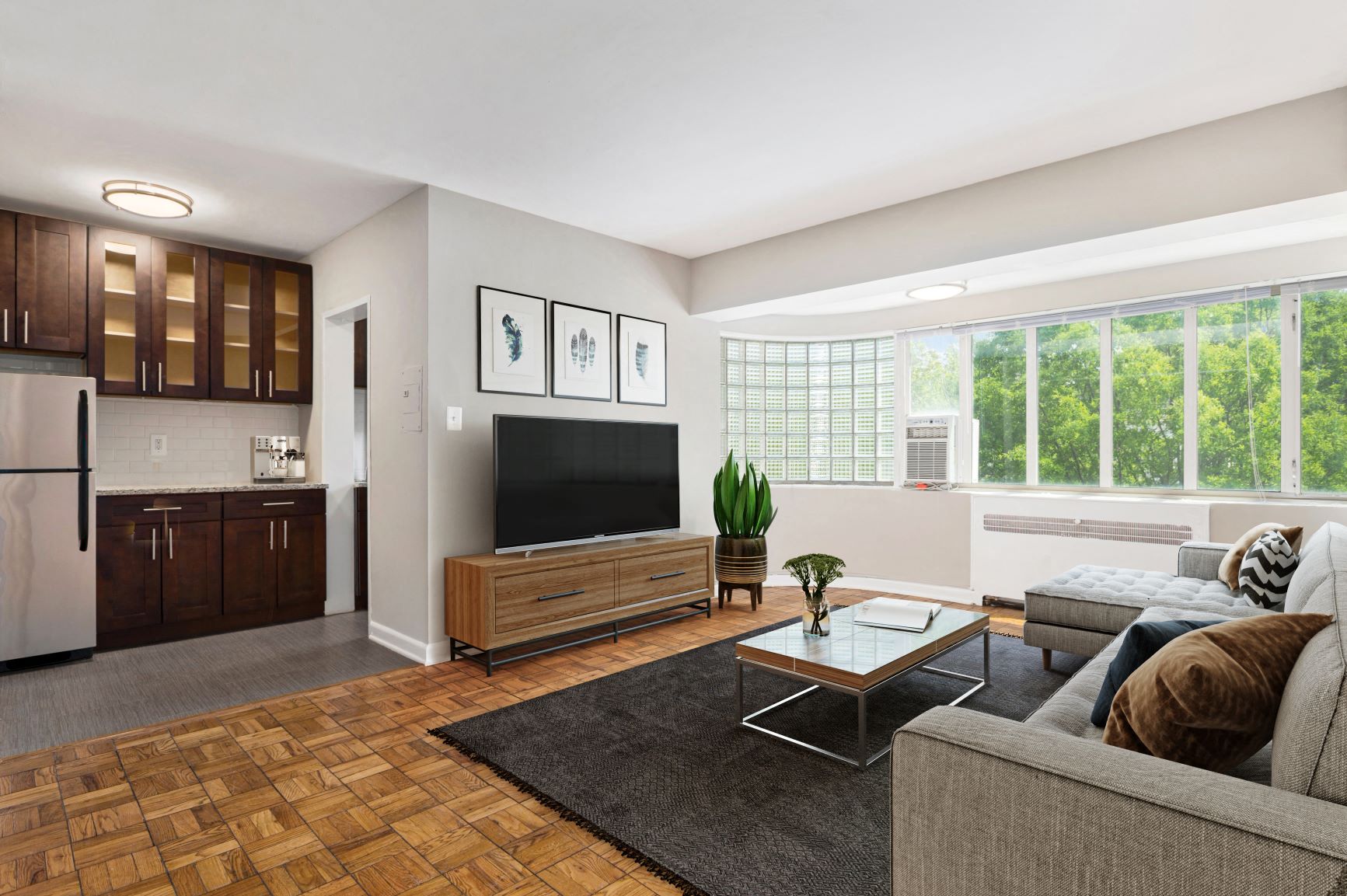 a living room with a couch and a television