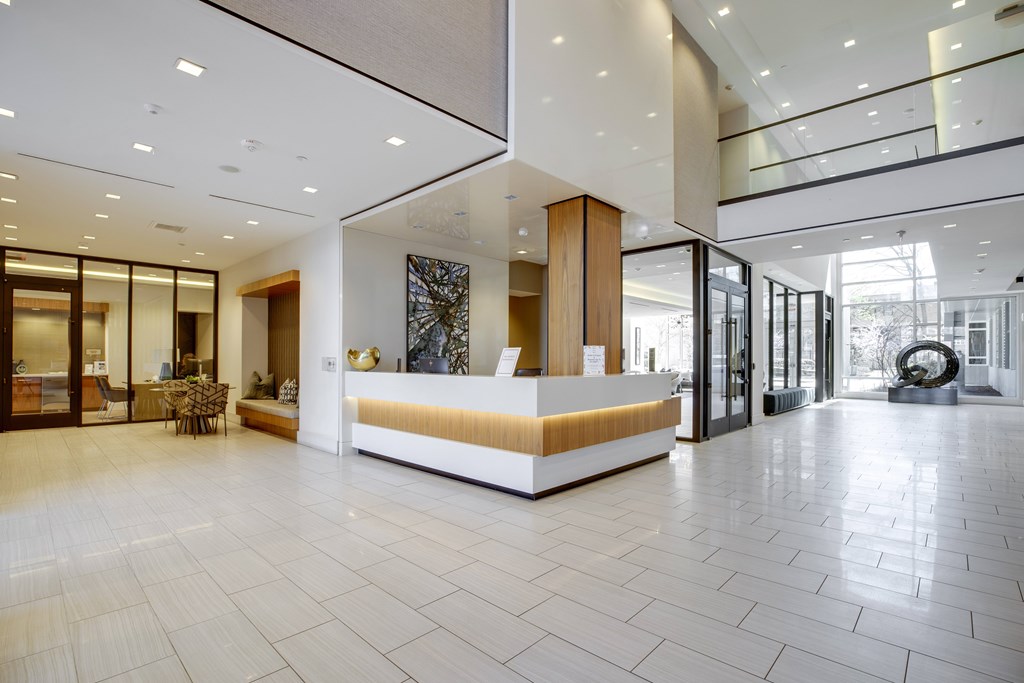 Lobby and concierge desk at Valo Apartments in Washington DC 20024