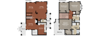A floor plan of a two-story house with labeled rooms.