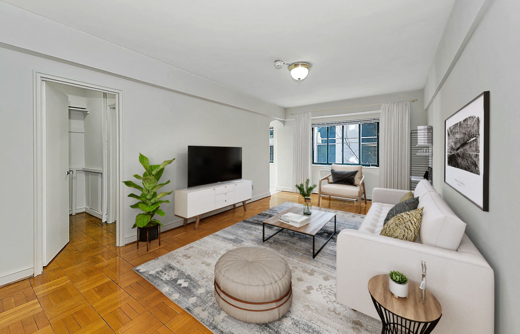 Living area (virtually staged) at The York and Potomac Park, Washington, 20006