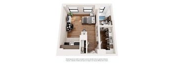 a 1 bedroom floor plan with a bathroom and a living room