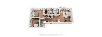 a stylized floor plan of a house with a bedroom and living room