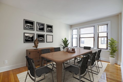 Dining room (virtually staged) at The Argonne Apartments in the Adams Morgan neighborhood in Washington, DC