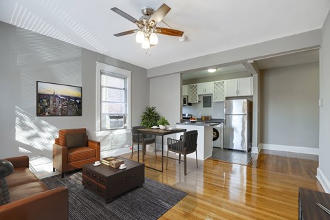 Renovated two-bedroom living area at 4115 Wisconsin Avenue, NW, Tenleytown, Washington DC 20016
