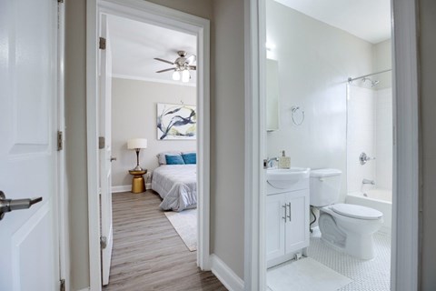 Kew Gardens One Bedroom Apartment Bedroom and Bathroom