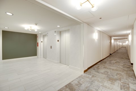 Newly renovated corridors at Lenox Club in the National Landing neighborhood of Arlington, VA 22202
