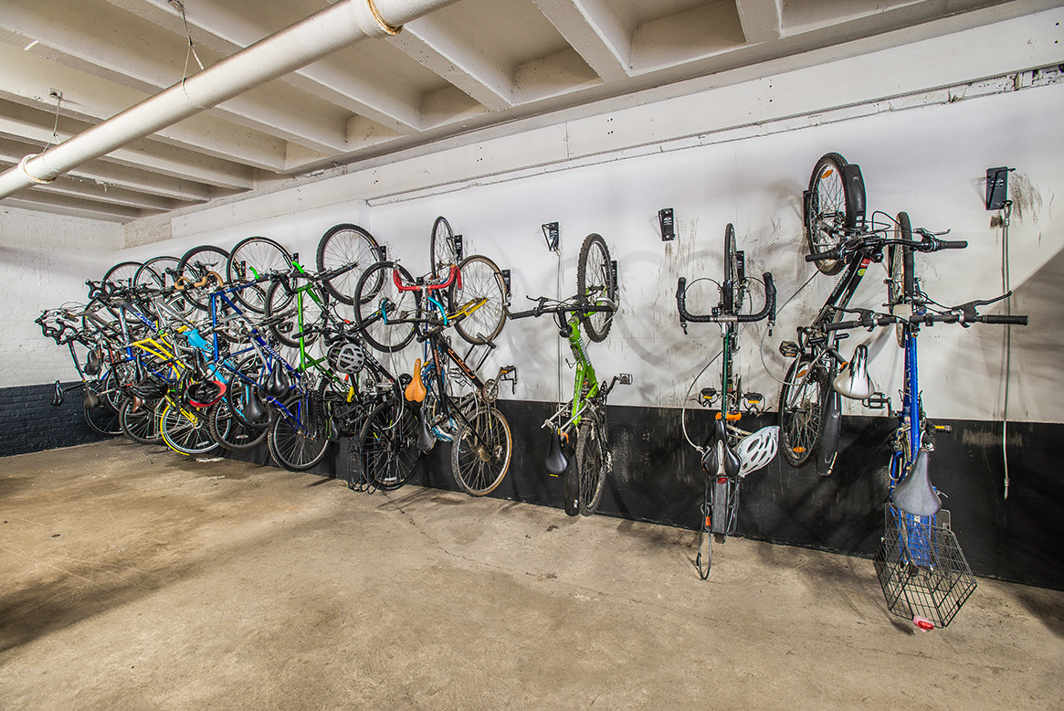 Bike room with racks at Cathedral Mansions, Washington, 20008