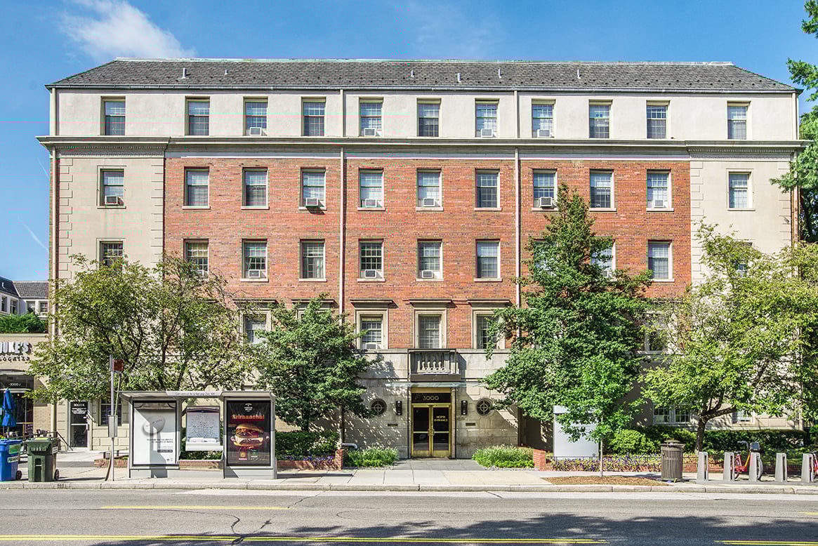 Street view of building exterior at Cathedral Mansions, Washington, DC, 20008