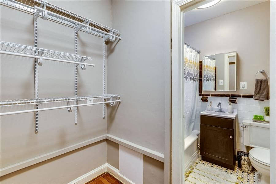 Large walk-in closet and bathroom at The York and Potomac Park, Washington, DC
