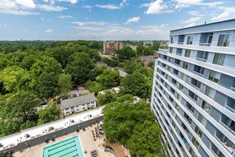 Building exterior and pool view  at Lenox Park, Silver Spring