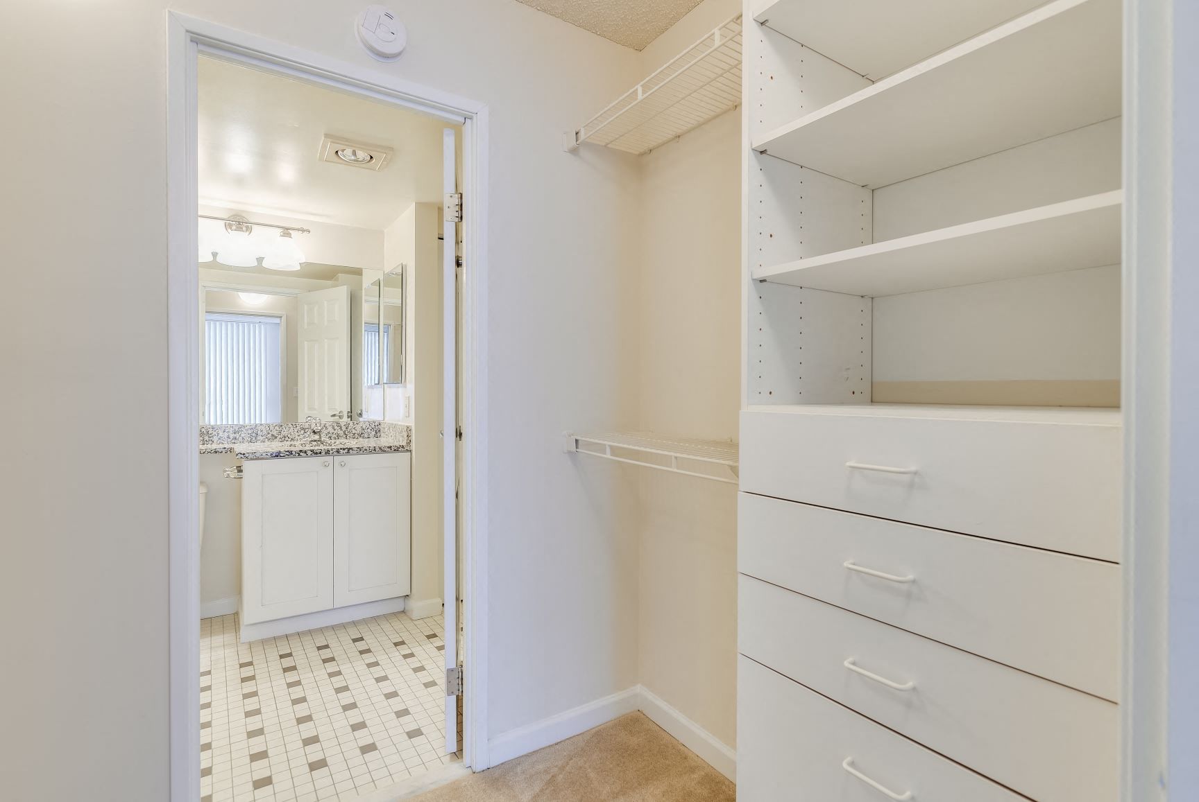 Walk-in closet with shelving and drawers  at Lenox Park, Silver Spring, 20910