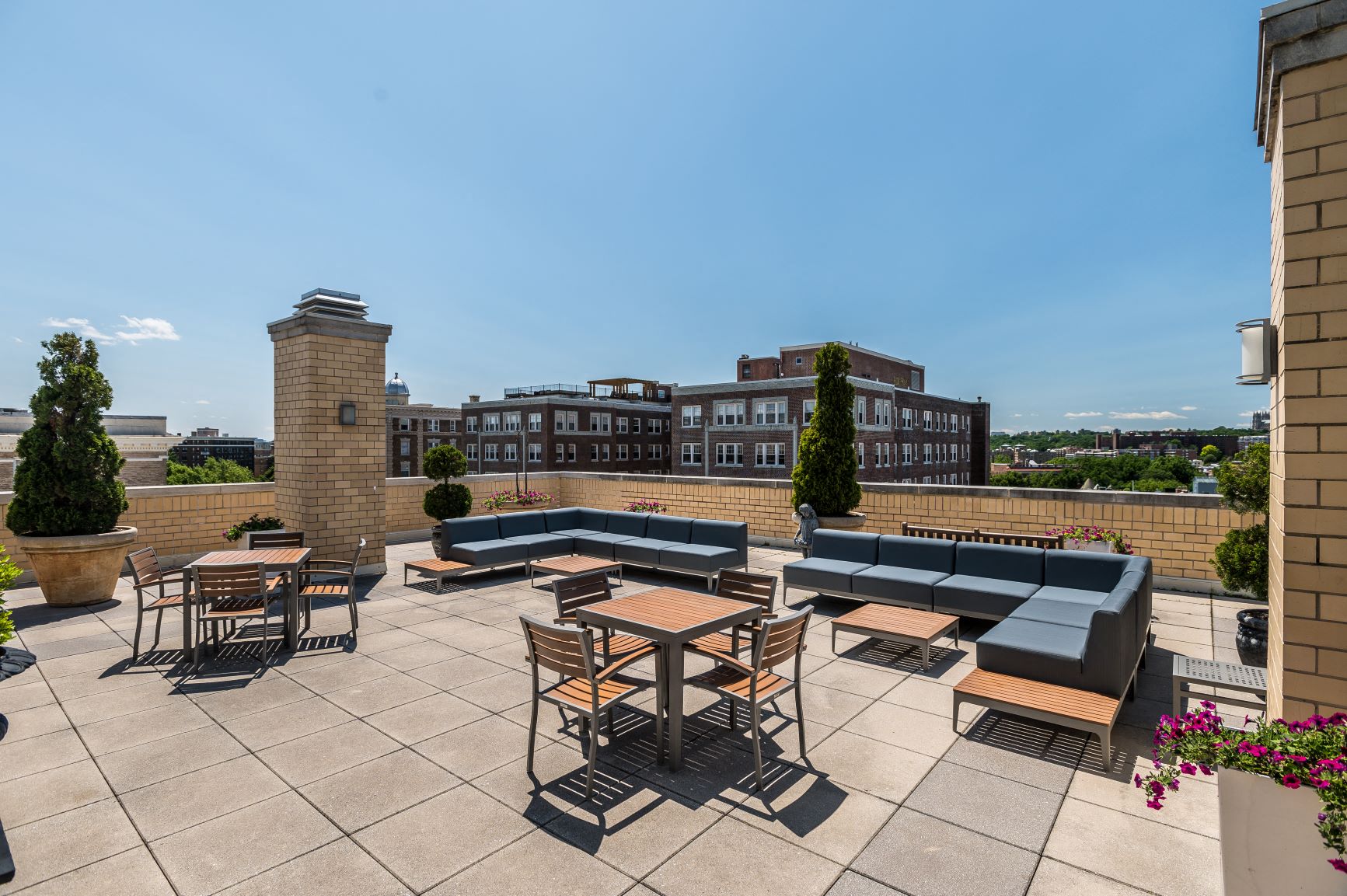 Rooftop deck with seating and lounge area at Kalorama Park, Washington, DC 20009