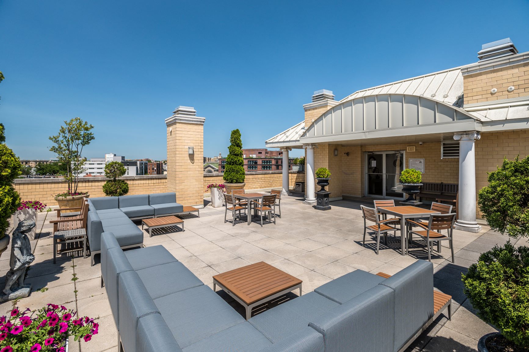 Rooftop deck with seating and lounge area at Kalorama Park, Washington, DC 20009