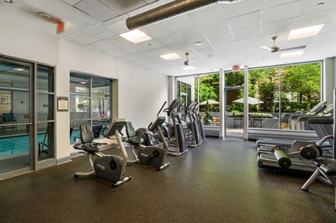 Fitness center with treadmills, machines and free weights  at Lenox Club, Arlington, 22202