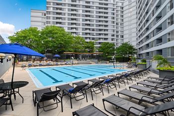Pool with lounge seating  at Lenox Park, Silver Spring, MD, 20910