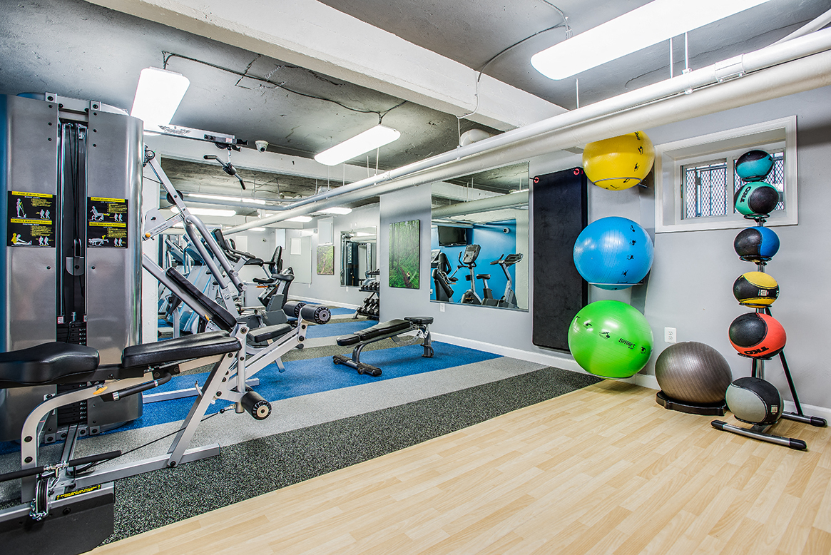 Fitness center with machines and equipment at Highview and Castle Manor, Washington, 20009