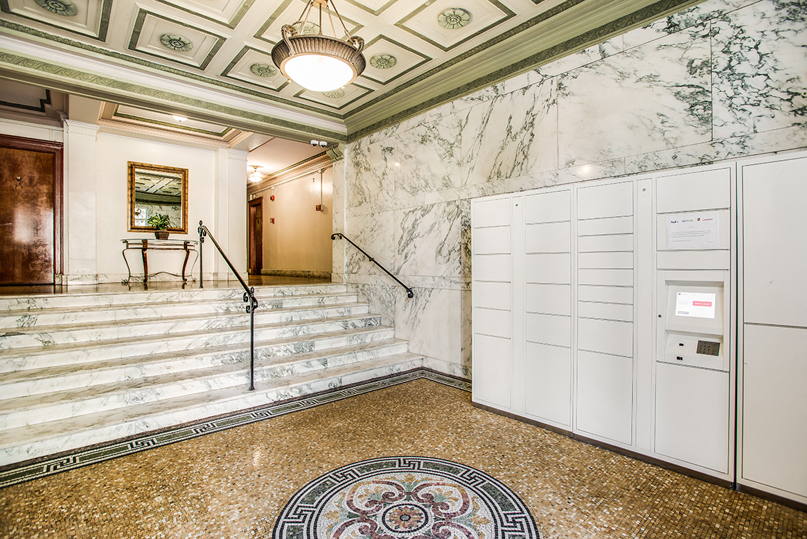 Building lobby and package lockers at Highview and Castle Manor, Washington, 20009