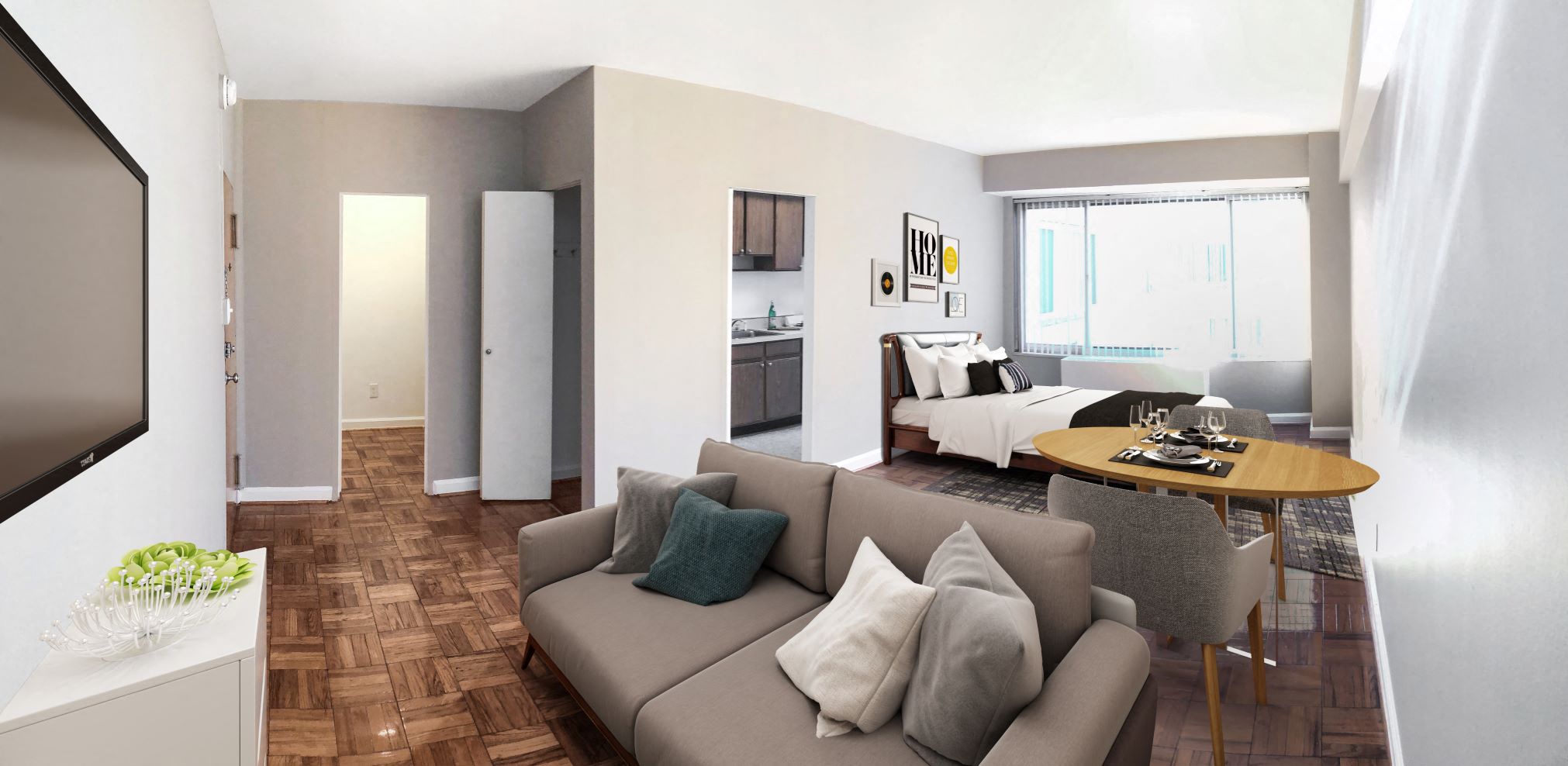 Studio apartment (virtually staged) at Idaho Terrace, Washington