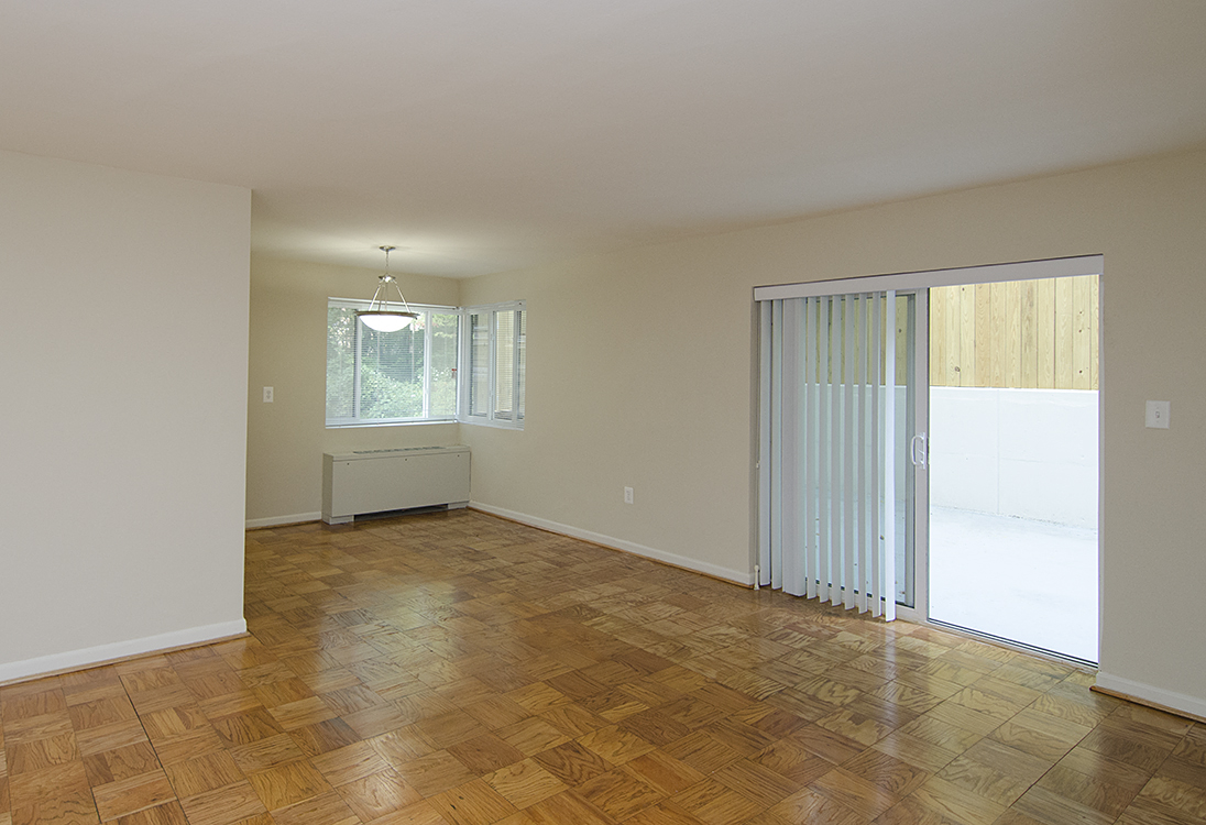 One-bedroom living and dining at Legation House in Washington, DC 20015