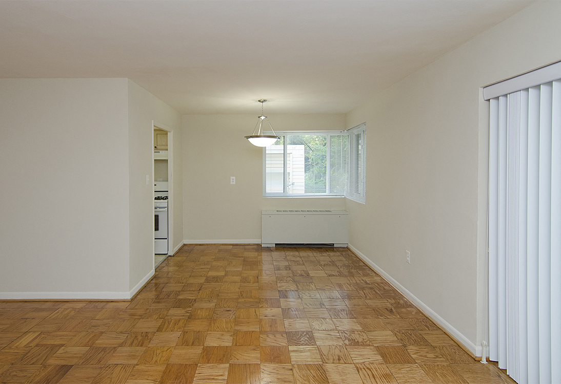 One-bedroom living and dining at Legation House in Washington, DC 20015