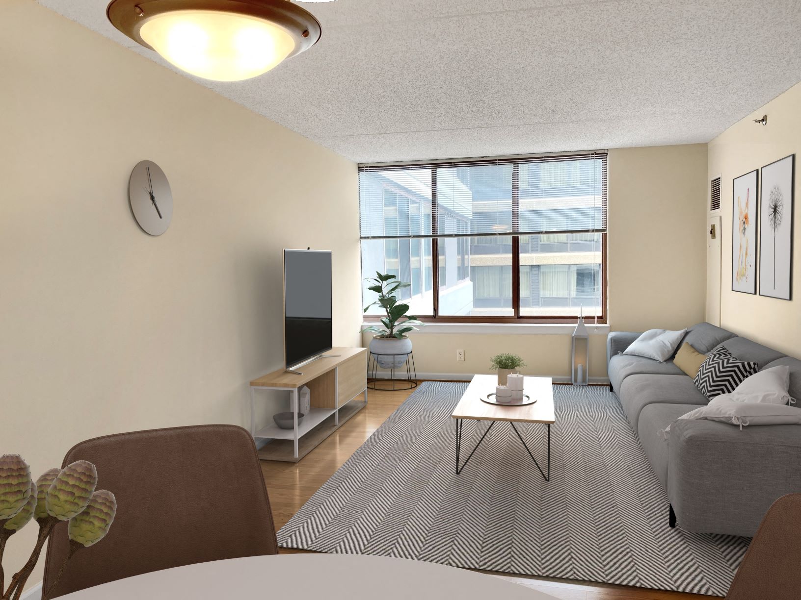 Apartment living area (virtually staged) at Lenox Club, National Landing, Arlington, VA 22202