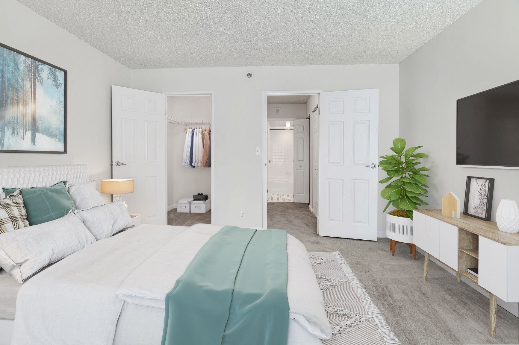 Apartment bedroom with closet space (virtually staged)  at Lenox Park, Silver Spring, MD, 20910