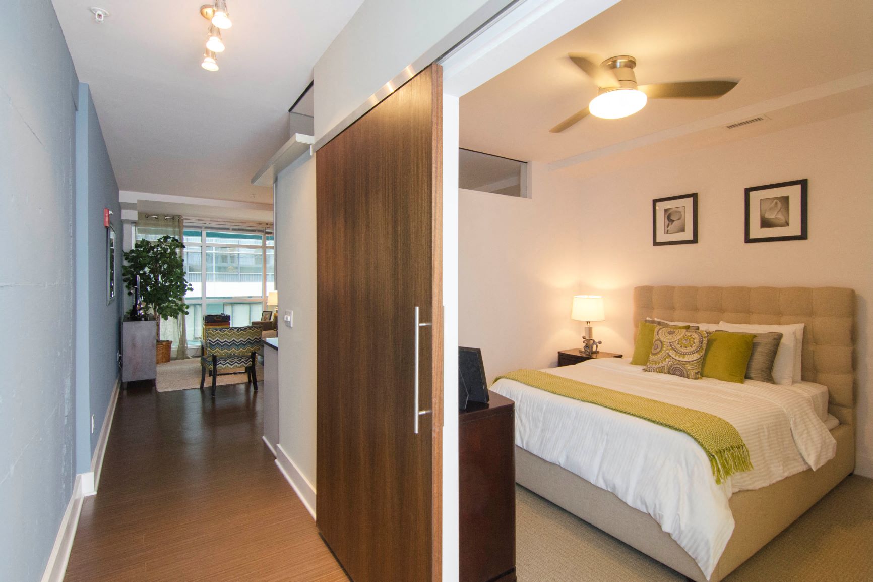 Apartment bedroom (staged)