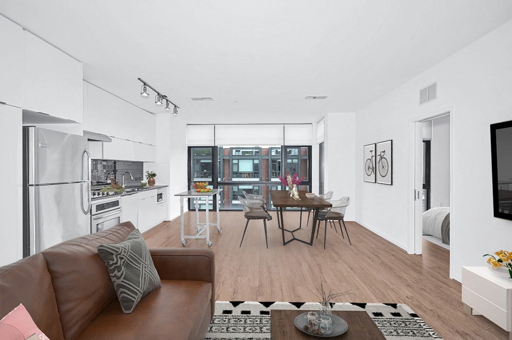 Living and dining (virtually staged) at The Shay, Washington, 20001