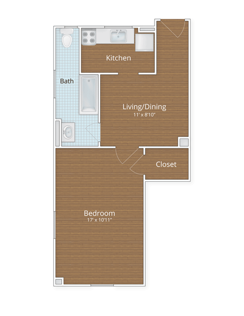 a floor plan of a studio apartment with a bedroom