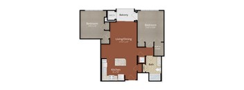 Two Bedroom One Bath Floor Plan at Park Place at Petworth, Washington
