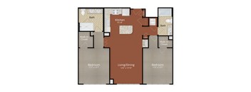 Two Bedroom Two Bath Floor Plan at Park Place at Petworth, Washington