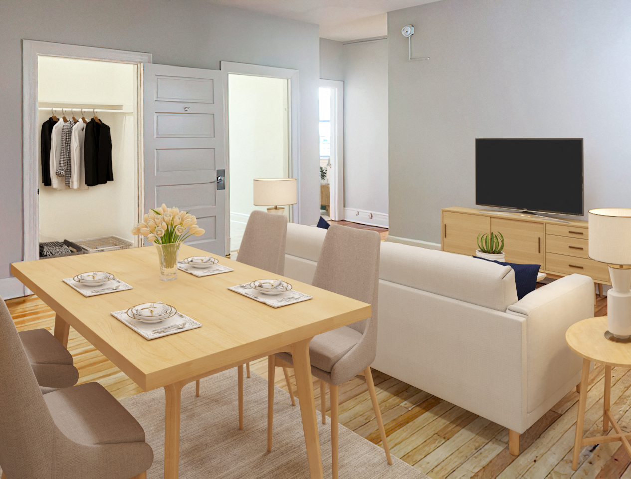 Living Room With TV at President Madison, Washington, 20009