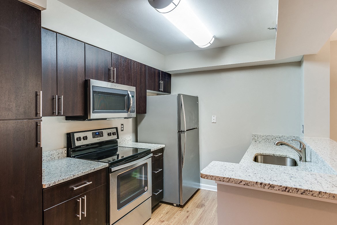 Residences at Rio apartments renovated kitchen Gaithersburg, Maryland