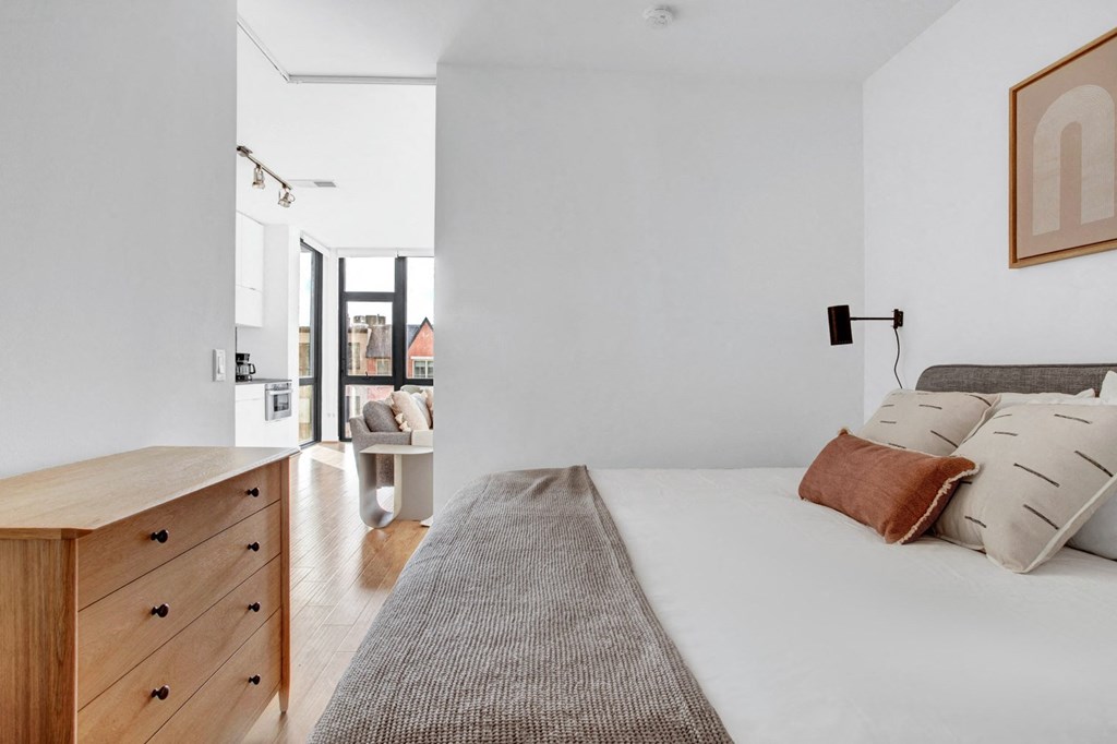 Studio living and dining (staged) at The Shay, Washington, 20001