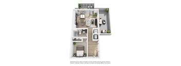 a stylized floor plan of a 1 bedroom apartment at The Shay, Washington, 20001