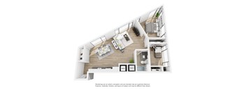 A floor plan of a house with a living room, kitchen, and two bedrooms.