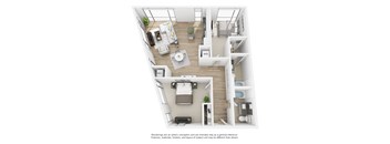 a 3d floor plan of a 1 bedroom apartment at The Shay, Washington Washington   at The Shay, Washington