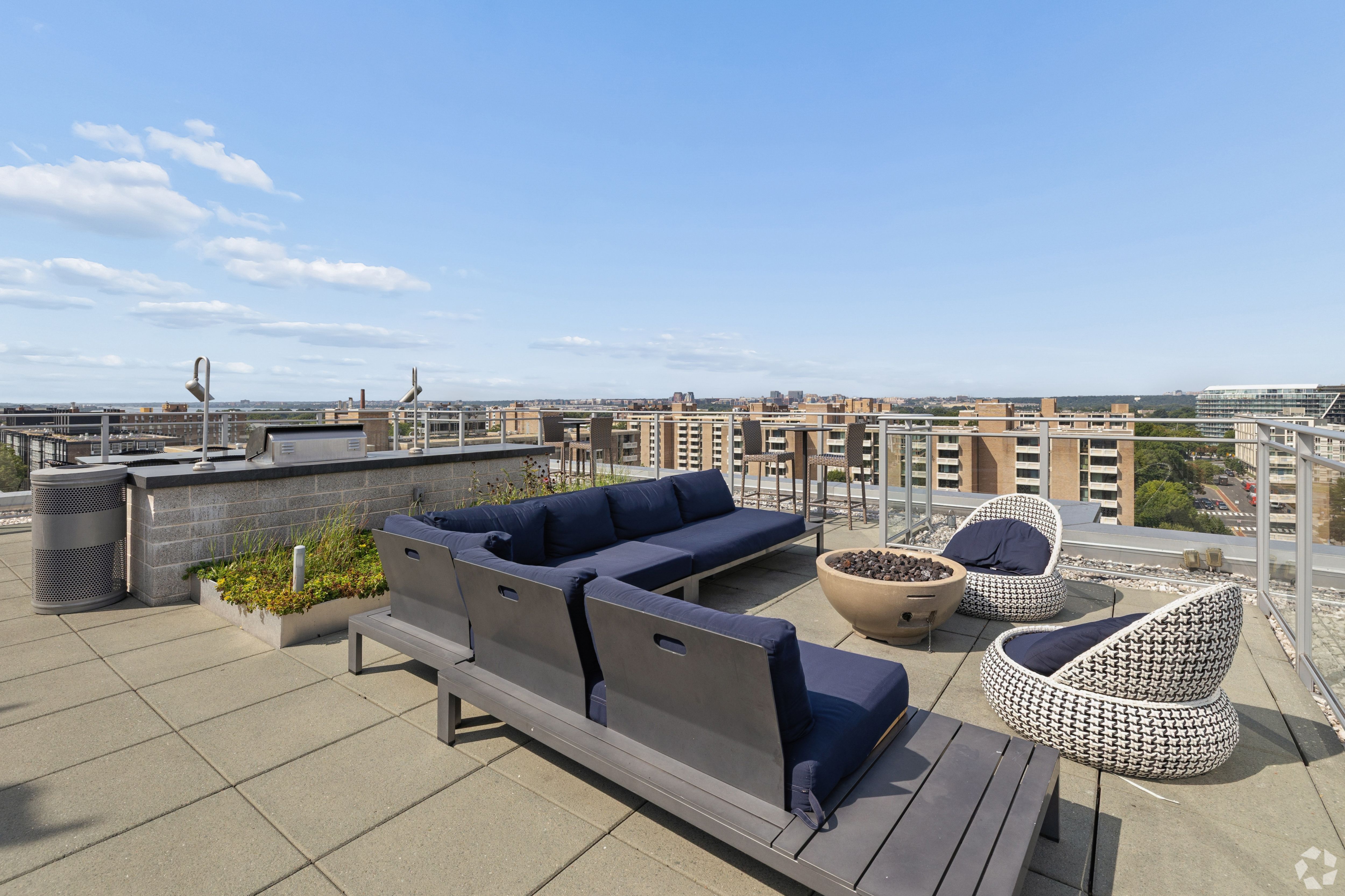 Rooftop deck with grills at Valo Apartments in the Southwest Waterfront neighborhood in Washington, DC 20024