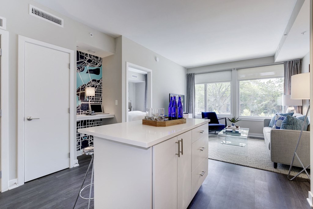 kitchen and living kitchen and living at Valo Apartments, Washington, DC