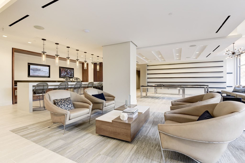 Business center with printing and pool tables at Valo Apartments, DC 20024