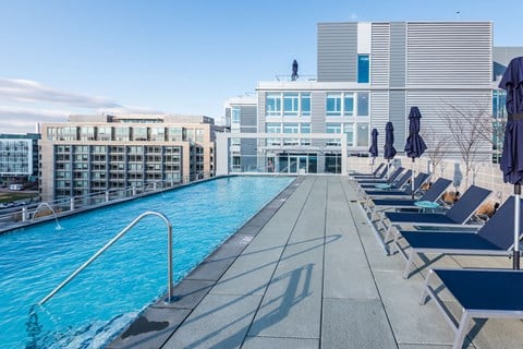 Rooftop deck with pool and grills at Valo, Washington, 20024