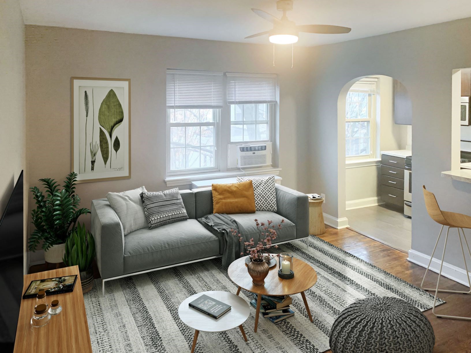Virtually staged living room off kitchen at 2231 Ontario, Washington, 20009