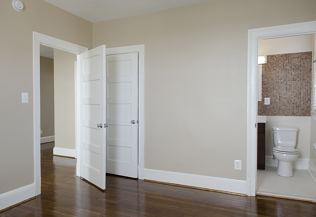 One-bedroom apartment bedroom and bathroom entrance at 1630 Park, Washington, 20010
